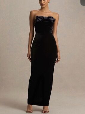 Club L London Strapless Black Velvet Gown with Bow Detail